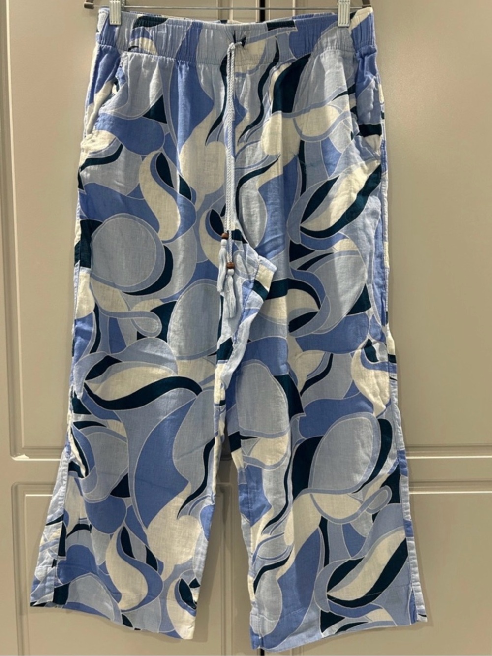 Rachel Zoe Linen Blue and White Abstract Lounge Pants